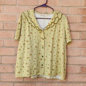Simple Retro Floral Scalloped Collar Blouse | Women’s L